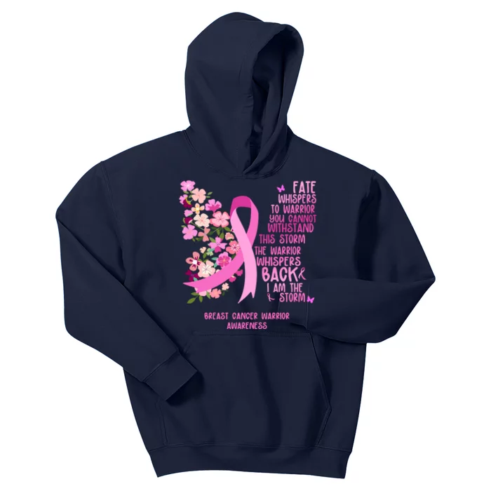 Breast Cancer Awareness Floral Ribbon Butterfly Kids Hoodie