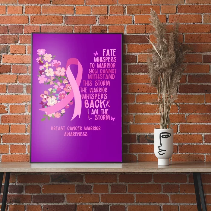 Breast Cancer Awareness Floral Ribbon Butterfly Poster