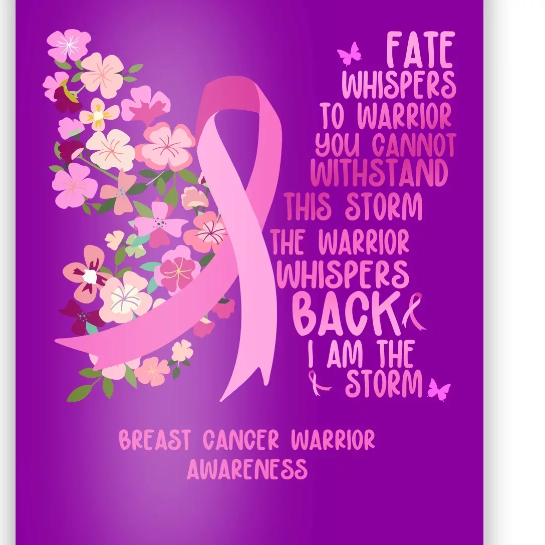 Breast Cancer Awareness Floral Ribbon Butterfly Poster