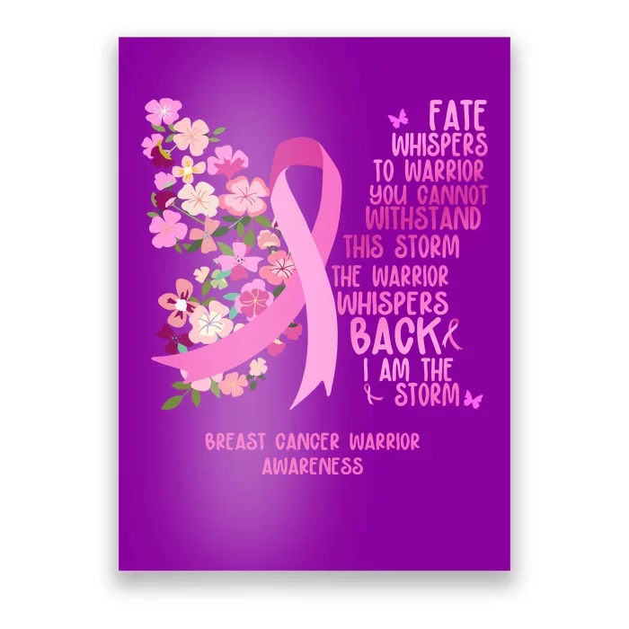 Breast Cancer Awareness Floral Ribbon Butterfly Poster