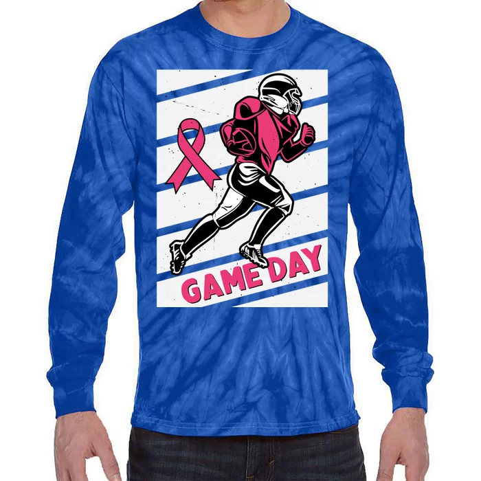 Breast Cancer Awareness Bleached Football Mom Game Day Meaningful Gift Tie-Dye Long Sleeve Shirt