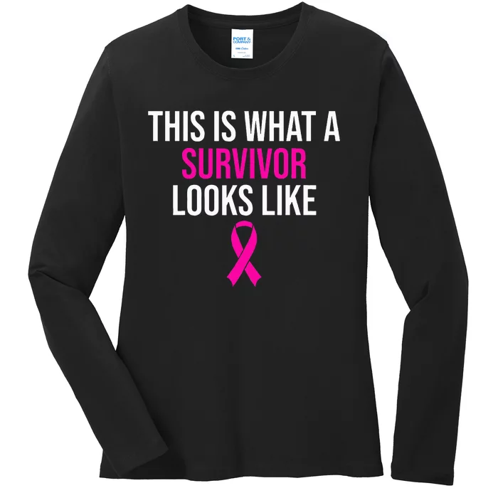 Breast Cancer Awareness Survivor Pink Ribbon Ladies Long Sleeve Shirt