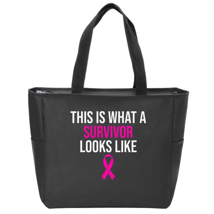 Breast Cancer Awareness Survivor Pink Ribbon Zip Tote Bag