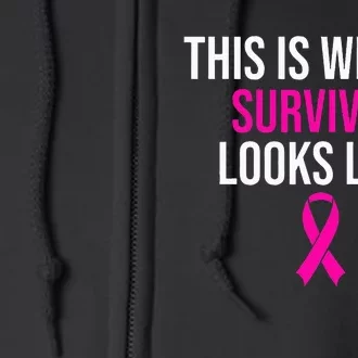 Breast Cancer Awareness Survivor Pink Ribbon Full Zip Hoodie