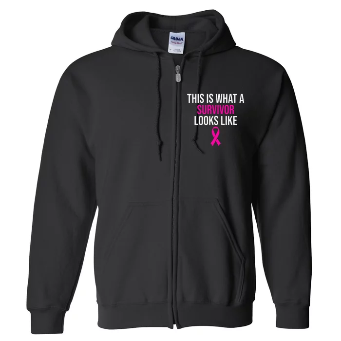 Breast Cancer Awareness Survivor Pink Ribbon Full Zip Hoodie