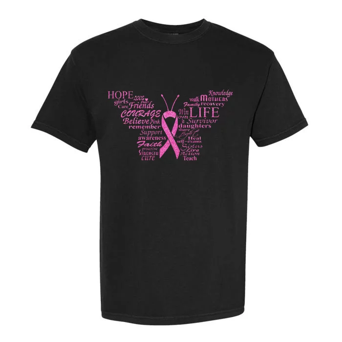 Breast Cancer Awareness Butterfly Ribbon Quotes Garment-Dyed Heavyweight T-Shirt