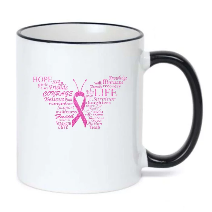 Breast Cancer Awareness Butterfly Ribbon Quotes Black Color Changing Mug