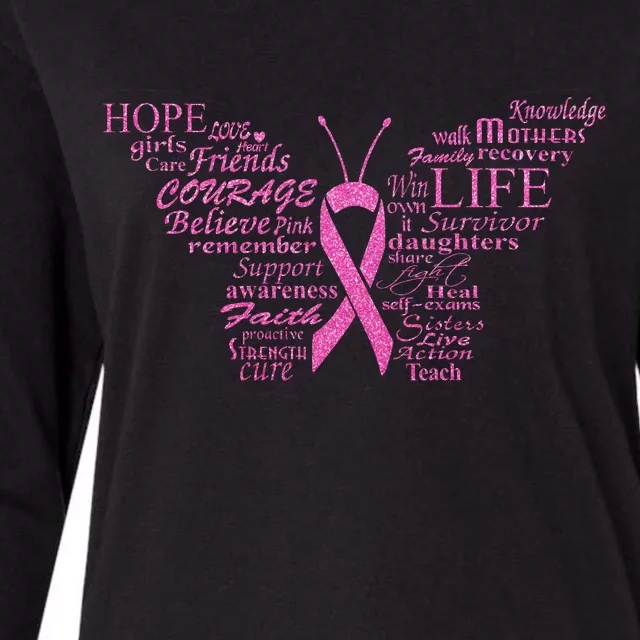 Breast Cancer Awareness Butterfly Ribbon Quotes Womens Cotton Relaxed Long Sleeve T-Shirt