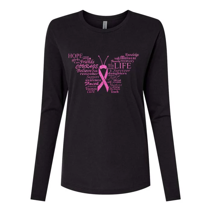 Breast Cancer Awareness Butterfly Ribbon Quotes Womens Cotton Relaxed Long Sleeve T-Shirt