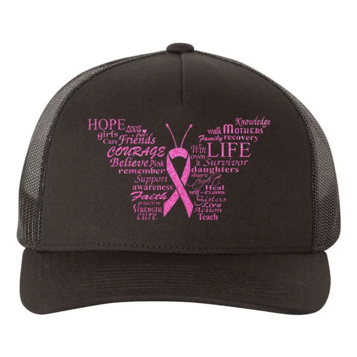 Breast Cancer Awareness Butterfly Ribbon Quotes Yupoong Adult 5-Panel Trucker Hat