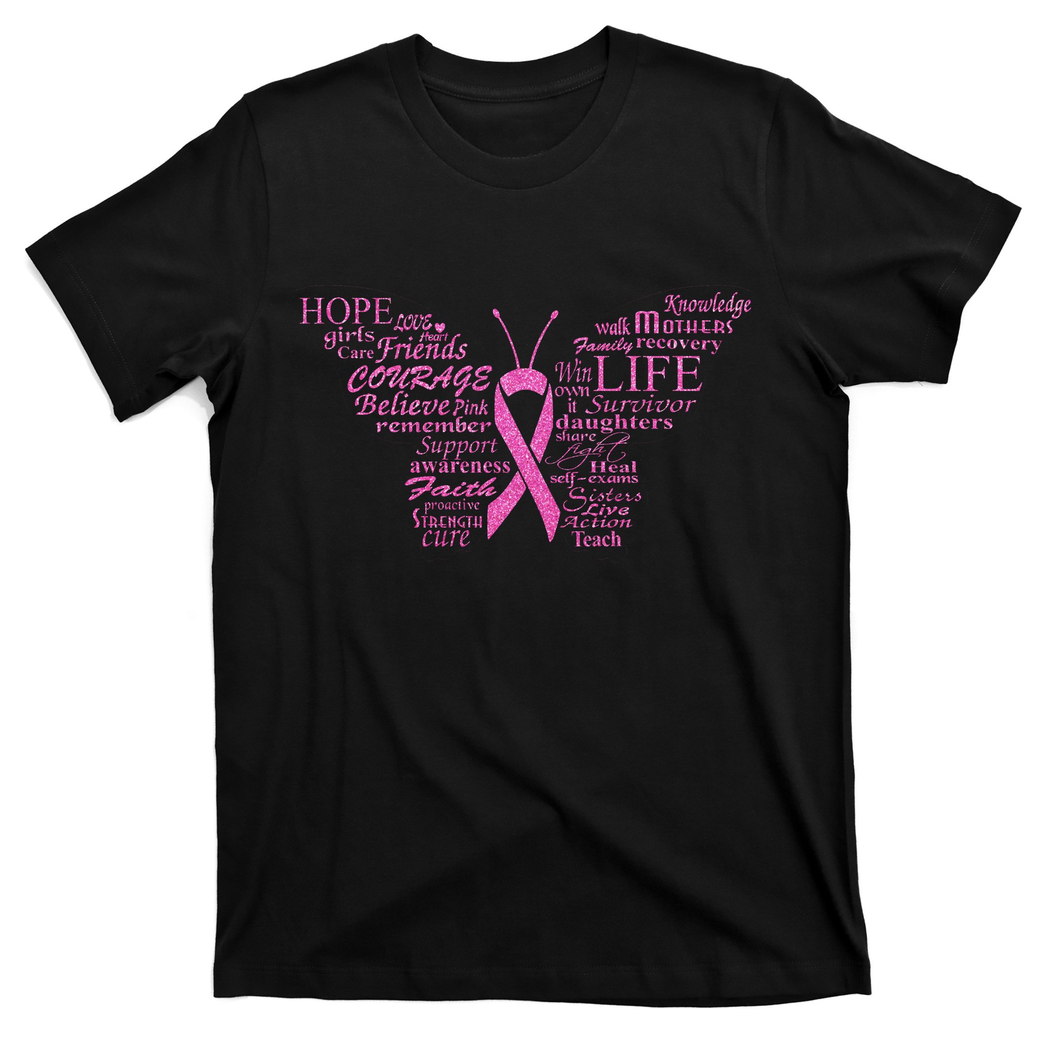 Breast Cancer Awareness Butterfly Ribbon Quotes Baseball Sleeve Shirt