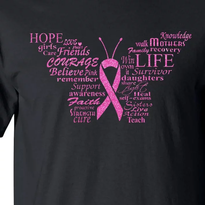 Breast Cancer Awareness Butterfly Ribbon Quotes Tall T-Shirt