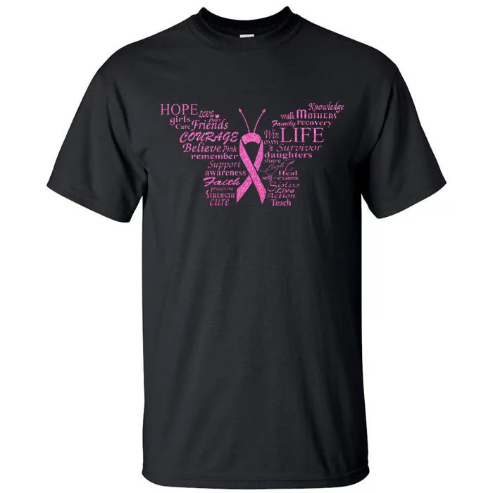 Breast Cancer Awareness Butterfly Ribbon Quotes Tall T-Shirt