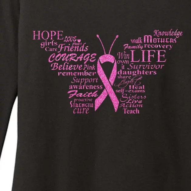 Breast Cancer Awareness Butterfly Ribbon Quotes Womens CVC Long Sleeve Shirt