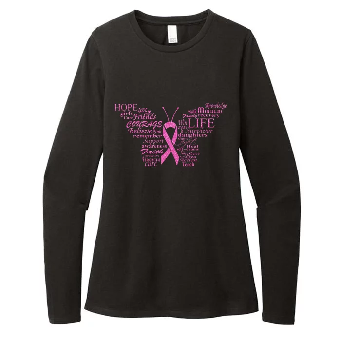 Breast Cancer Awareness Butterfly Ribbon Quotes Womens CVC Long Sleeve Shirt