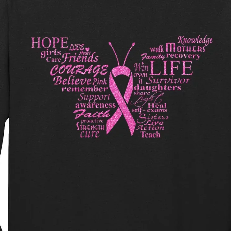 Breast Cancer Awareness Butterfly Ribbon Quotes Tall Long Sleeve T-Shirt