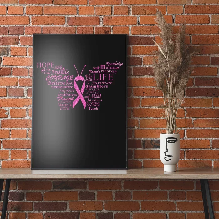 Breast Cancer Awareness Butterfly Ribbon Quotes Poster