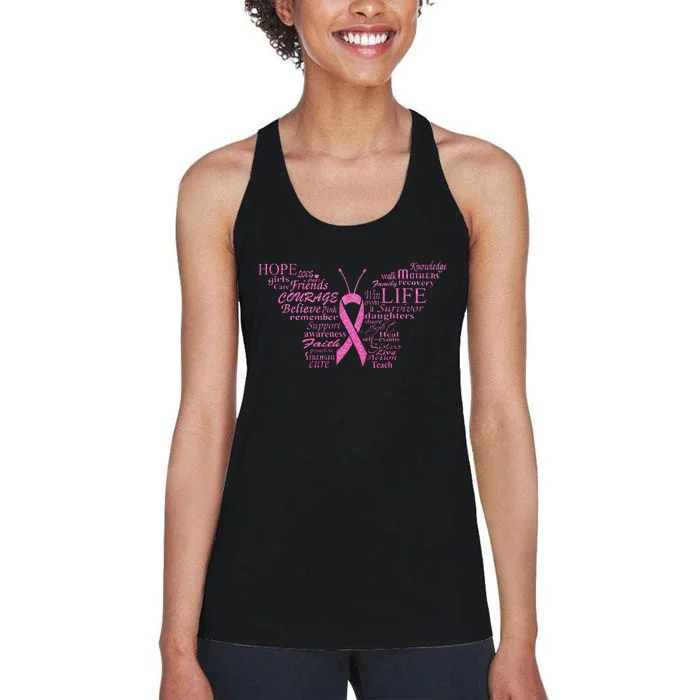 Breast Cancer Awareness Butterfly Ribbon Quotes Women's Racerback Tank