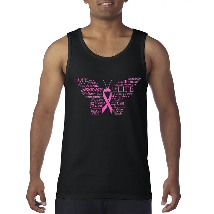 Breast Cancer Awareness Butterfly Ribbon Quotes Tank Top