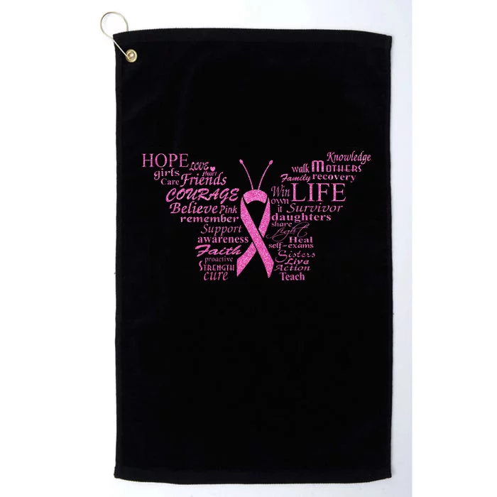 Breast Cancer Awareness Butterfly Ribbon Quotes Platinum Collection Golf Towel