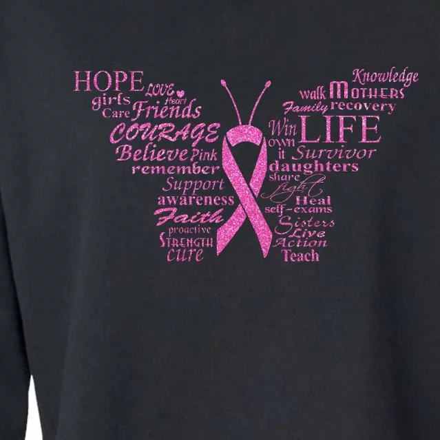 Breast Cancer Awareness Butterfly Ribbon Quotes Cropped Pullover Crew