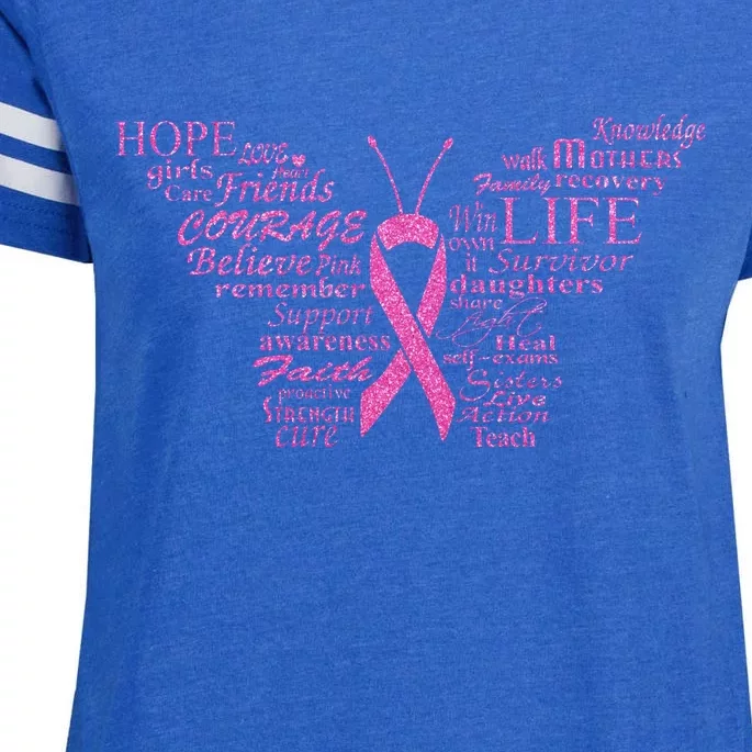 Breast Cancer Awareness Butterfly Ribbon Quotes Enza Ladies Jersey Football T-Shirt