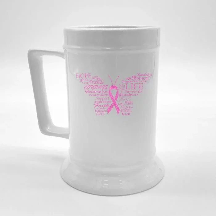 Breast Cancer Awareness Butterfly Ribbon Quotes Front & Back Beer Stein