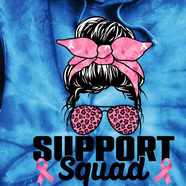 Breast Cancer Awareness Support Squad Messy Bun Pink Warrior Gift Tie Dye Hoodie