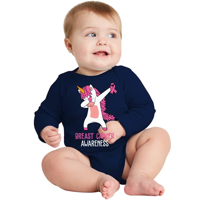 Breast Cancer Awareness Unicorn Ribbon Baby Long Sleeve Bodysuit