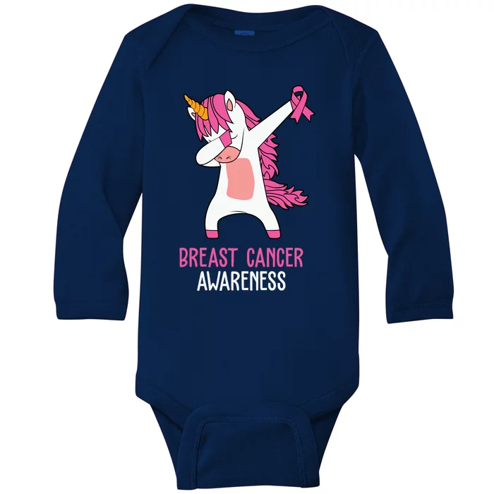 Breast Cancer Awareness Unicorn Ribbon Baby Long Sleeve Bodysuit