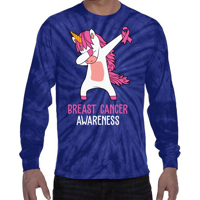 Breast Cancer Awareness Unicorn Ribbon Tie-Dye Long Sleeve Shirt