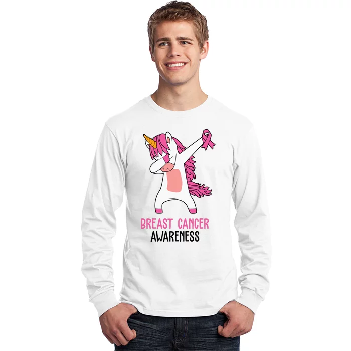 Breast Cancer Awareness Unicorn Ribbon Long Sleeve Shirt