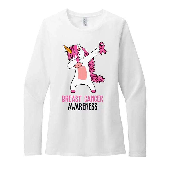 Breast Cancer Awareness Unicorn Ribbon Womens CVC Long Sleeve Shirt