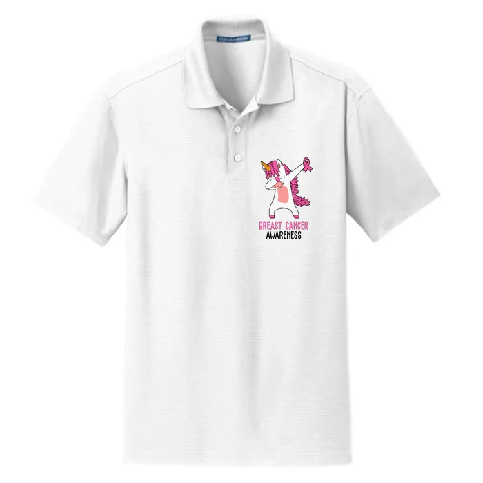 Breast Cancer Awareness Unicorn Ribbon Dry Zone Grid Performance Polo