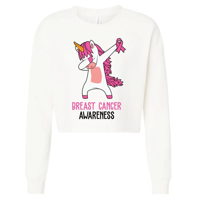 Breast Cancer Awareness Unicorn Ribbon Cropped Pullover Crew