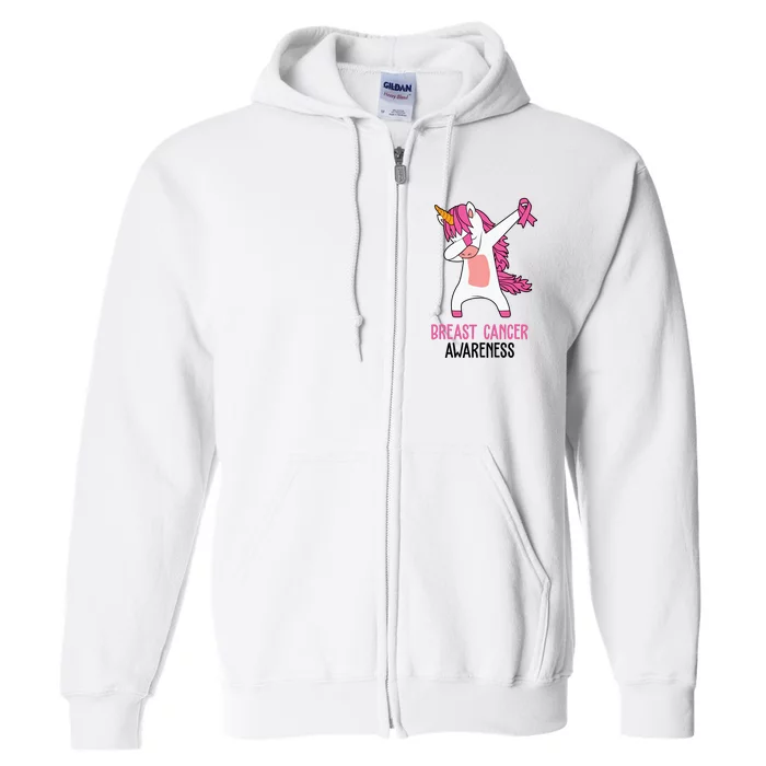 Breast Cancer Awareness Unicorn Ribbon Full Zip Hoodie