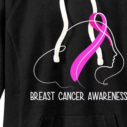 Breast Cancer Awareness Ribbon Girl Outline Women's Fleece Hoodie