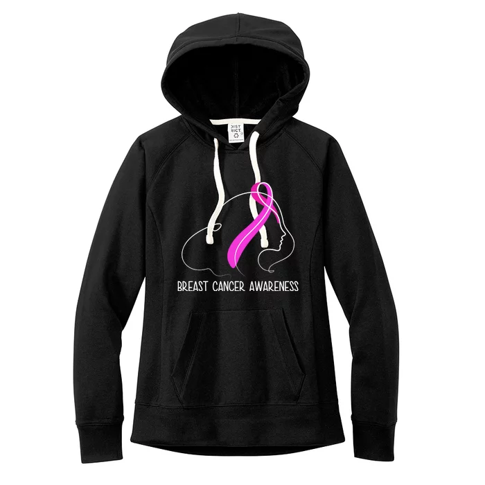 Breast Cancer Awareness Ribbon Girl Outline Women's Fleece Hoodie