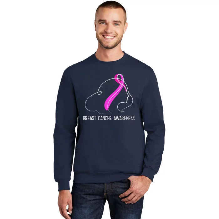 Breast Cancer Awareness Ribbon Girl Outline Tall Sweatshirt