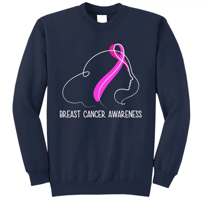 Breast Cancer Awareness Ribbon Girl Outline Tall Sweatshirt