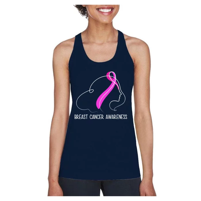 Breast Cancer Awareness Ribbon Girl Outline Women's Racerback Tank