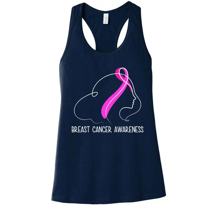 Breast Cancer Awareness Ribbon Girl Outline Women's Racerback Tank