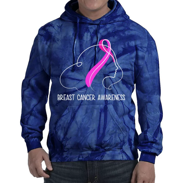 Breast Cancer Awareness Ribbon Girl Outline Tie Dye Hoodie