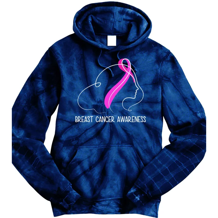 Breast Cancer Awareness Ribbon Girl Outline Tie Dye Hoodie