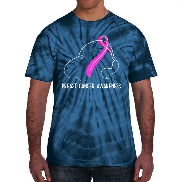 Breast Cancer Awareness Ribbon Girl Outline Tie-Dye T-Shirt