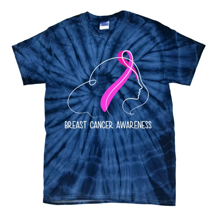 Breast Cancer Awareness Ribbon Girl Outline Tie-Dye T-Shirt