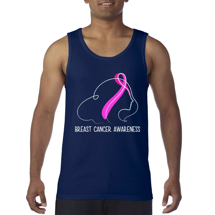 Breast Cancer Awareness Ribbon Girl Outline Tank Top