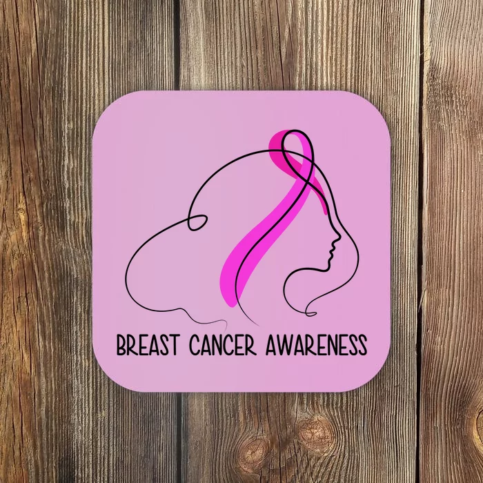 Breast Cancer Awareness Ribbon Girl Outline Coaster