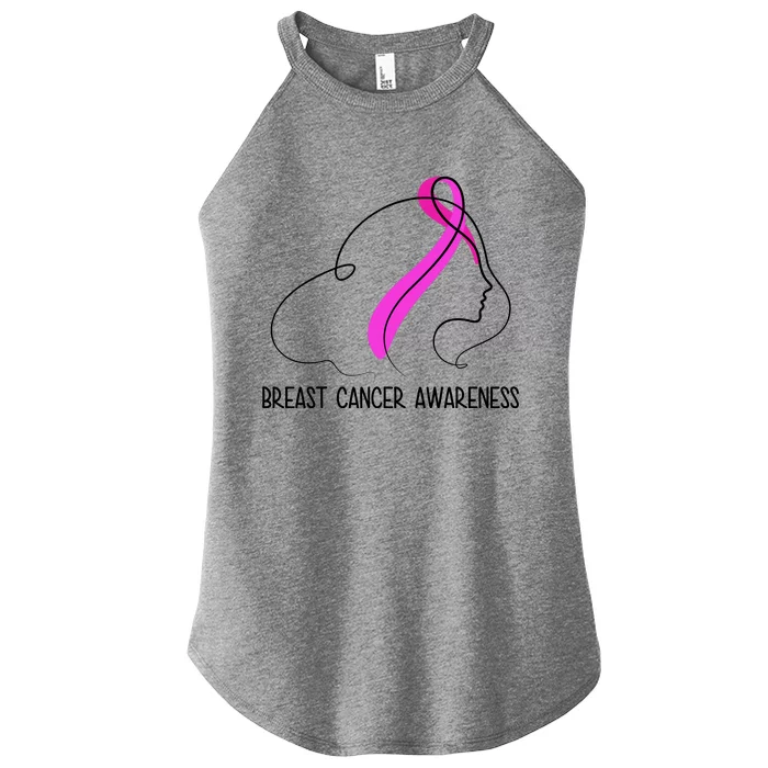 Breast Cancer Awareness Ribbon Girl Outline Women’s Perfect Tri Rocker Tank