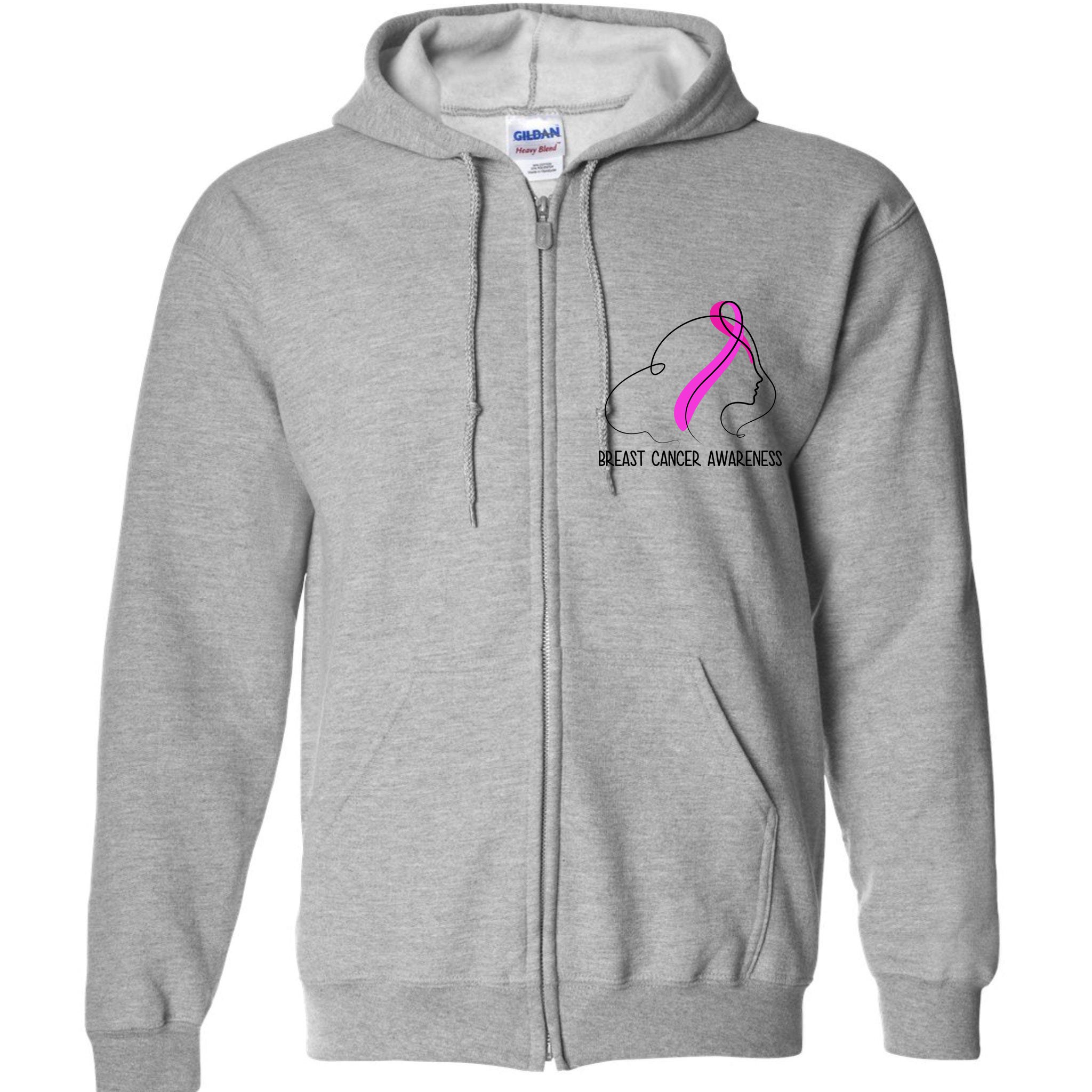 Ladies Breast Cancer Pink Ribbon Survivor Full Zip Hoodie - Black